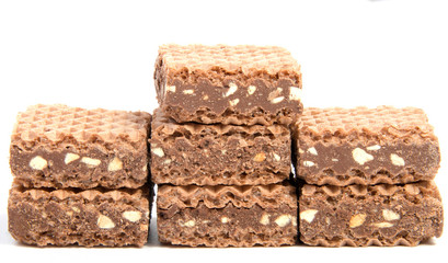 Wafers with chocolate on a white background