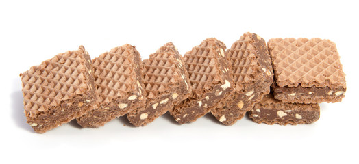 Wafers with chocolate on a white background