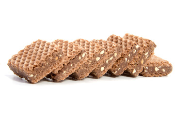 Wafers with chocolate on a white background