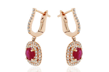 aretes pendientes con ribies rubi zafiros en oro amarillo con diamantes Earrings with rubies Sapphire yellow gold rubies with diamonds	