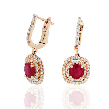 aretes pendientes con ribies rubi zafiros en oro amarillo con diamantes Earrings with rubies Sapphire yellow gold rubies with diamonds	