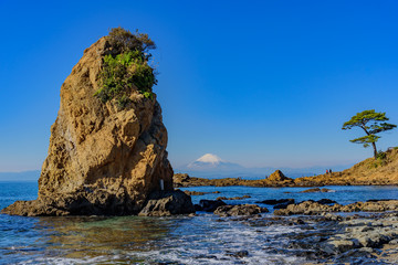 立石海岸と富士山