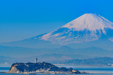 Plakat 江ノ島と富士山