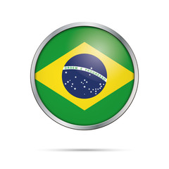 Vector Brazilian flag Button. Brazil flag in glass button style with metal frame.