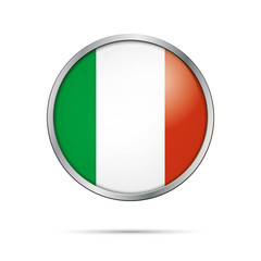 Vector Italian Flag Button. Italy flag in glass button style with metal frame.