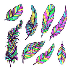 Vintage feather ink vector set. Hand-drawn doodle line illustration.