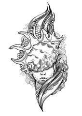 Graphic mermaid head