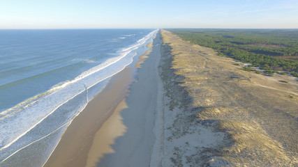 Aerial view of the dunes and beaches of the Atlantic coast in france