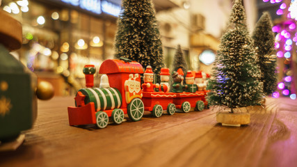 christmas toy train and happy time new year