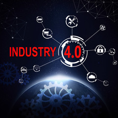 Text INDUSTRY 4.0  and internet network on space background