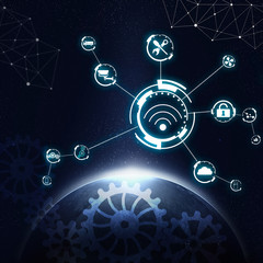 Industry 4.0 concept. Internet network on space background