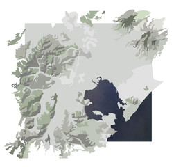 Map with mountains and bay. Avacha bay 