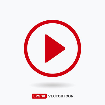 Circle Play Icon / Vector / Button With Red Color