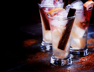 Alcoholic cocktail spicy grapefruit with cinnamon, ice, lemon ju