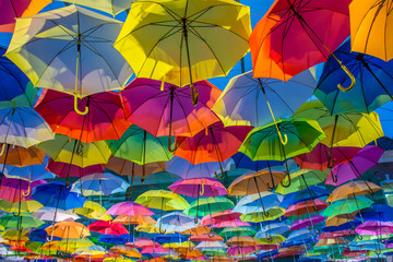 Fototapeta na wymiar Colorful Unbrella road