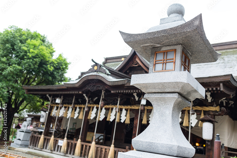 Wall mural stone lantern in japanese temple