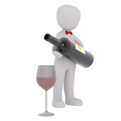 3d waiter pouring red wine into a stemmed glass