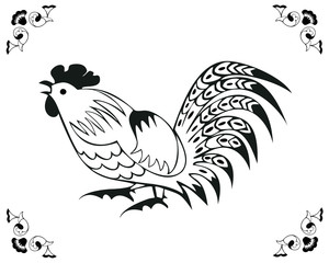 Fototapeta na wymiar Monochrome cock in a folk style