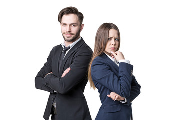 Frowning woman and happy man