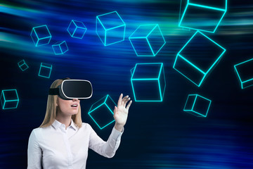 Woman in vr with floating cubes