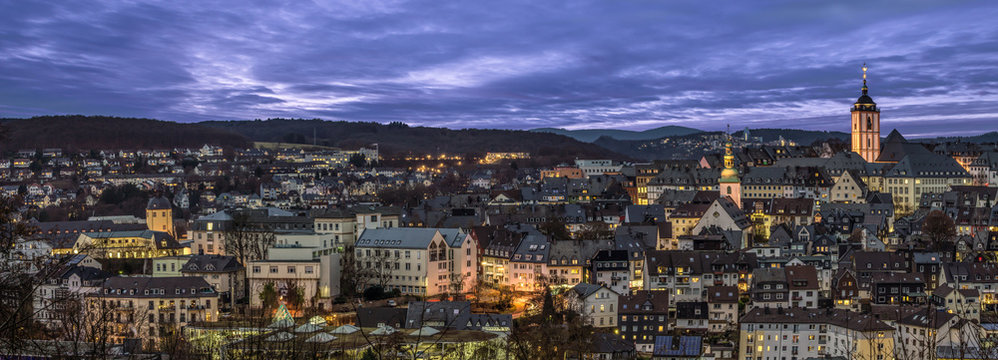 Panorama from the city Siegen with it&acute;s upper and lower castles