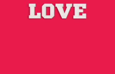 Big illuminating love letters on red background