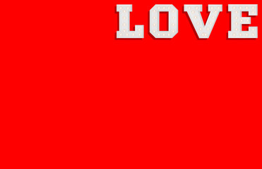 Big illuminating love letters on red background