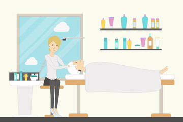 Spa in the salon. Spa therapist makes facial mask for a woman. Beauty treatment.