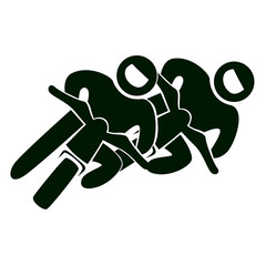 Isolated racing icon. Motorcycle racing. Black figures of athlets on white background.