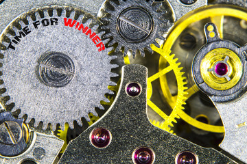 clockwork old mechanical  high resolution with words Time for Wi