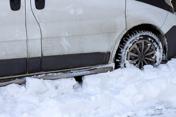 Car is not cleaned the road of snow in winter.