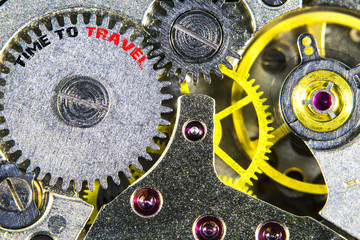 clockwork old mechanical  high resolution with words Time to tra