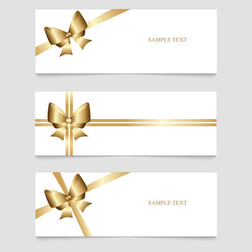 Cards with gold ribbons. Vector illustration