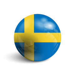 Realistic ball with flag of Sweden. Sphere with a reflection of the incident light with shadow.