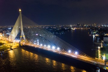 Bangkok City Thailand Aerial Drone Night Photo 