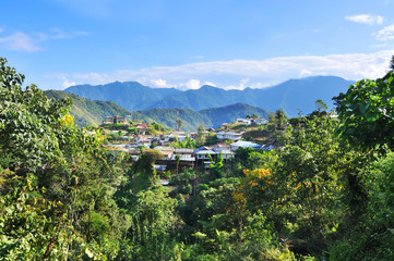 View of the Raga village of the Miri tribe (MishingI in the Indian Arunchal Pradesh state
 - obrazy, fototapety, plakaty