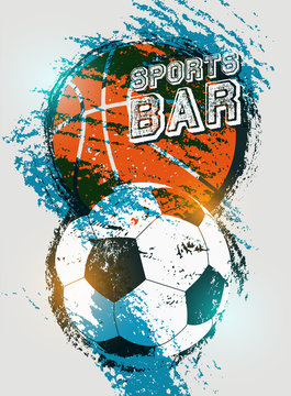 Sports Bar typographic vintage style grunge poster. Retro vector illustration.