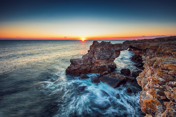 The Arch - rock formation near Tyulenovo. Long exposure shot