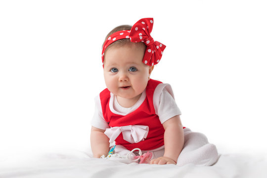 Adorable baby girl portrait on white background
