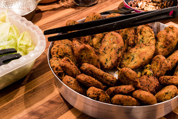Chickpeas Falafel in tray at kitchen.