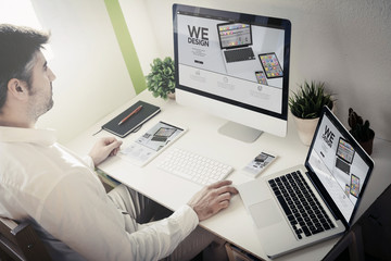 man working with devices we design