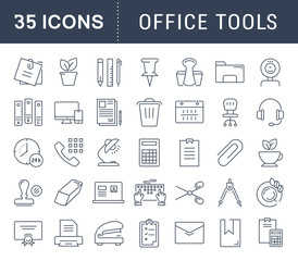Set Vector Flat Line Icons Office Tools