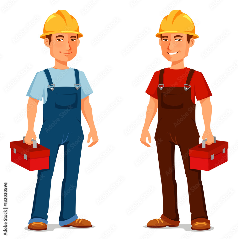 Wall mural cartoon repairman or construction worker with safety hat