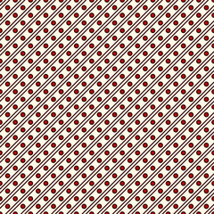 Seamless surface pattern with symmetric ornament. Repeated diagonal lines and circles texture. Geometric background.