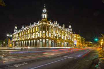 Grand Teatro de La Habana, Cuba (with trafic at night)