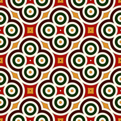 Seamless pattern in Christmas traditional colors. Abstract background with bright geometric ornament.