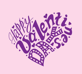 Happy Valentine`s day hand drawn lettering. I love you calligrap