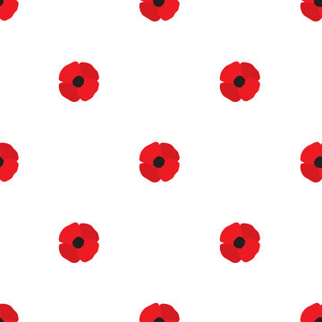Red poppy flowers seamless pattern. Simple vector floral continuous texture in flat style.