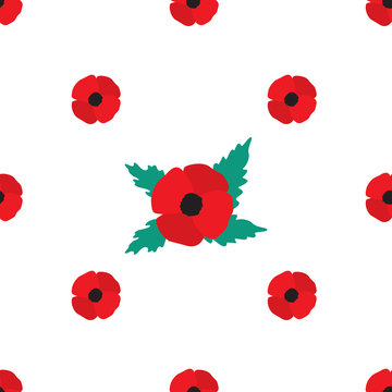 Poppy flowers seamless pattern. Simple vector floral texture in flat style.