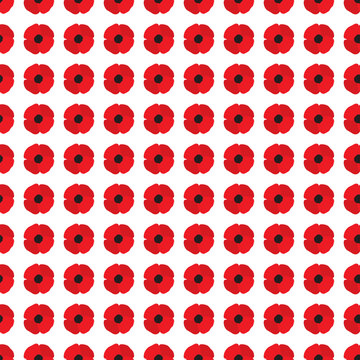 Red poppy flowers seamless pattern. Simple vector floral continuous texture in flat style.